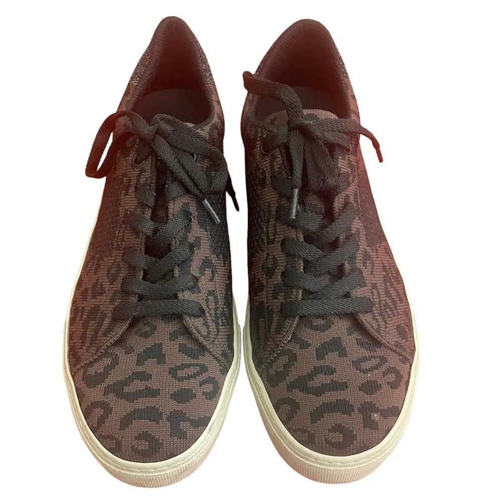 Greats Brooklyn Leopard Brown Black Print Knit Sneakers Size 9